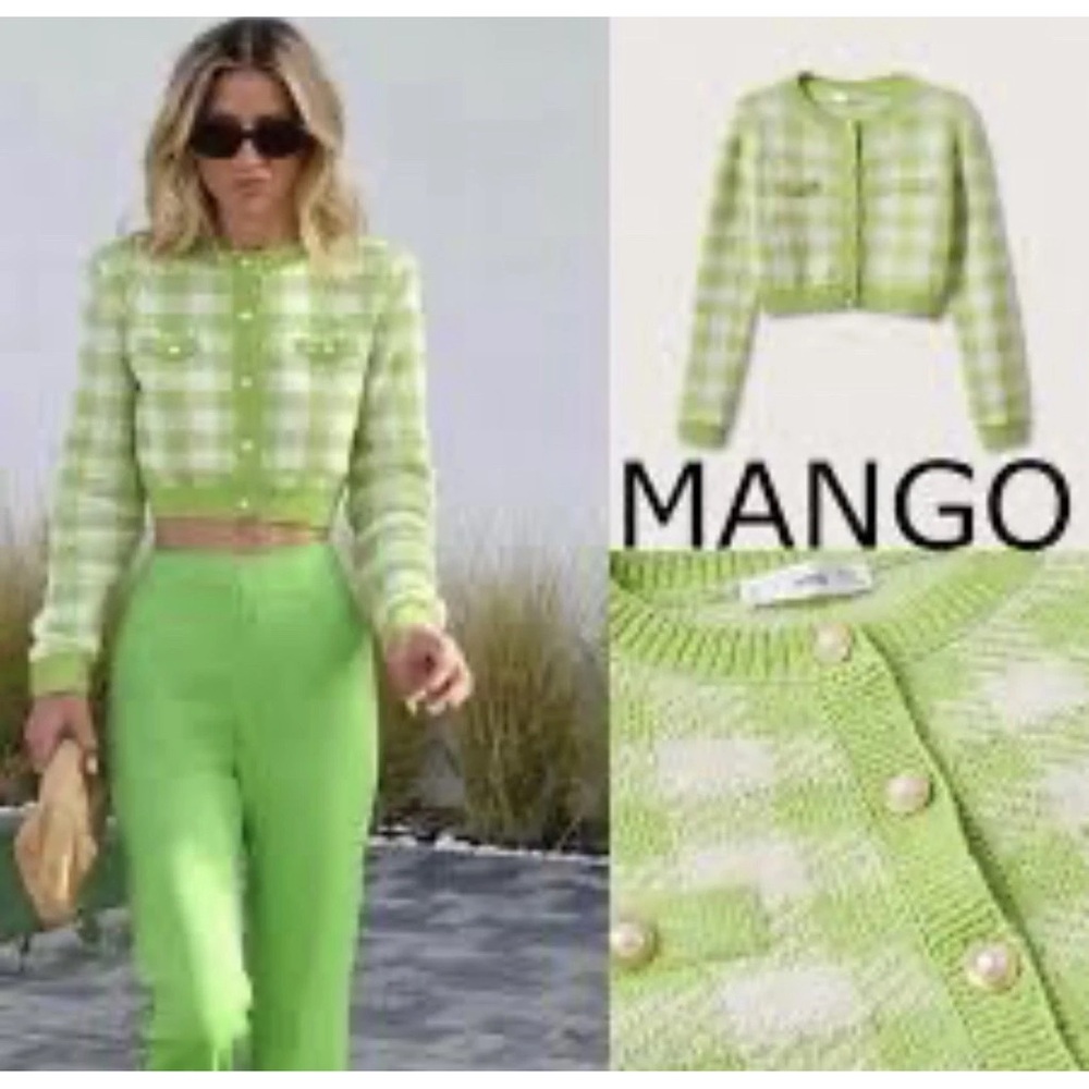 NWT MNG XS Pearl & Gold Button Cardigan Lime Green Sustainable Recycled Material - Picture 4 of 8